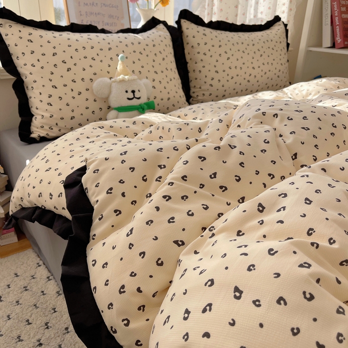 91家纺网 家纺一手货源 找家纺 红嘴企鹅 2025新款双层纱水洗棉赫本风四件套 赫本风-豹纹