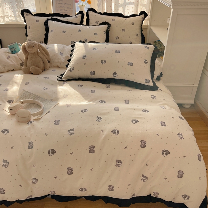 91家纺网 家纺一手货源 找家纺 红嘴企鹅 2025新款双层纱水洗棉赫本风四件套 赫本风-哈基米