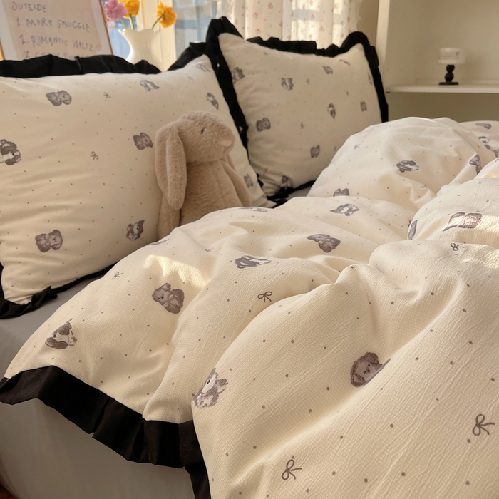 91家纺网 家纺一手货源 找家纺 红嘴企鹅 2025新款双层纱水洗棉赫本风四件套 赫本风-哈基米