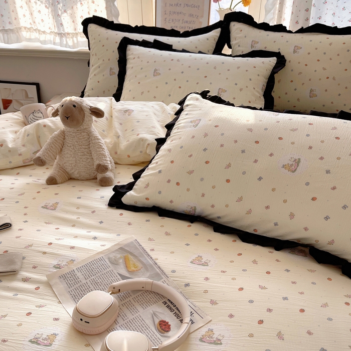 91家纺网 家纺一手货源 找家纺 红嘴企鹅 2025新款双层纱水洗棉赫本风四件套 赫本风-丛林生活