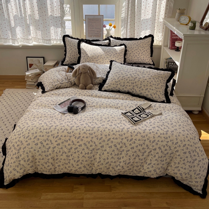 91家纺网 家纺一手货源 找家纺 红嘴企鹅 2025新款双层纱水洗棉赫本风四件套 赫本风-乖乖兔