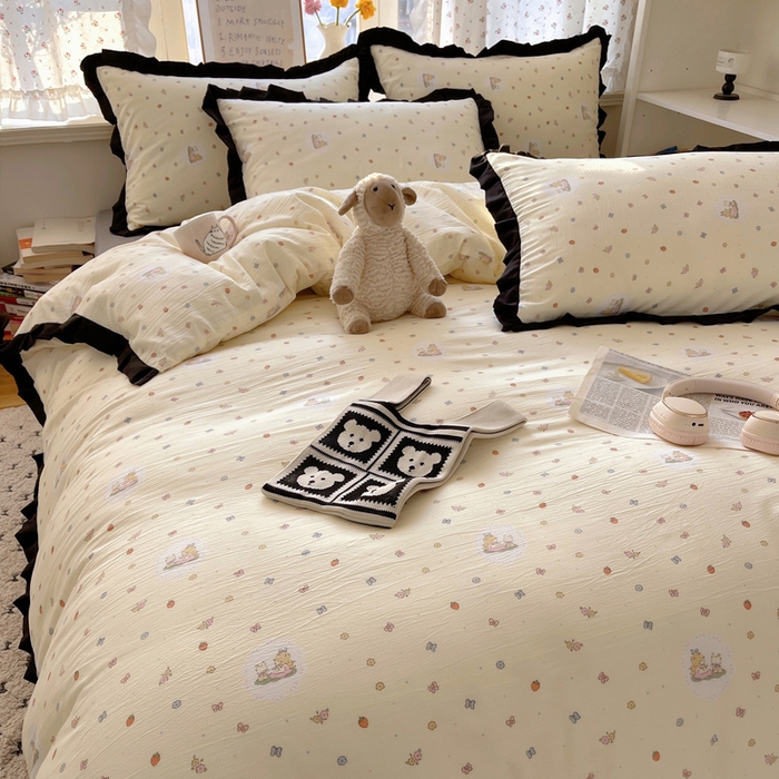 91家纺网 家纺一手货源 找家纺 红嘴企鹅 2025新款双层纱水洗棉赫本风四件套 赫本风-丛林生活