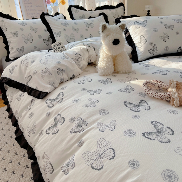 91家纺网 家纺一手货源 找家纺 红嘴企鹅 2025新款双层纱水洗棉赫本风四件套 赫本风-蝴蝶