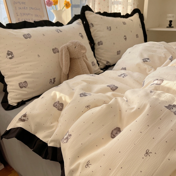 91家纺网 家纺一手货源 找家纺 红嘴企鹅 2025新款双层纱水洗棉赫本风四件套 赫本风-哈基米