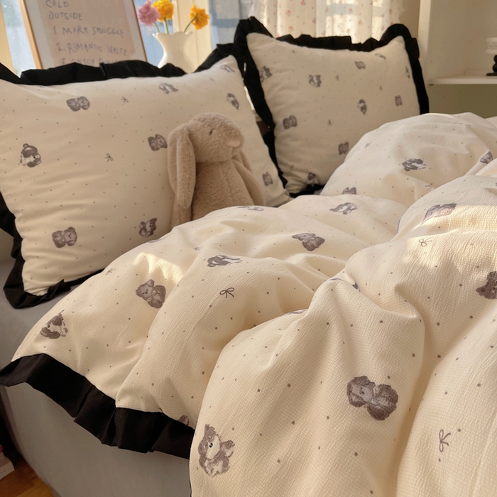 91家纺网 家纺一手货源 找家纺 红嘴企鹅 2025新款双层纱水洗棉赫本风四件套 赫本风-哈基米