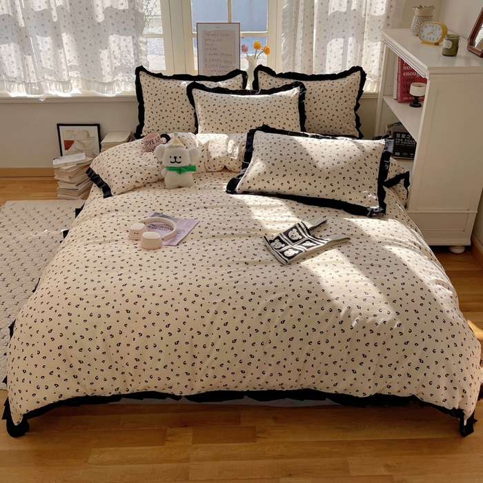 91家纺网 家纺一手货源 找家纺 红嘴企鹅 2025新款双层纱水洗棉赫本风四件套 赫本风-豹纹