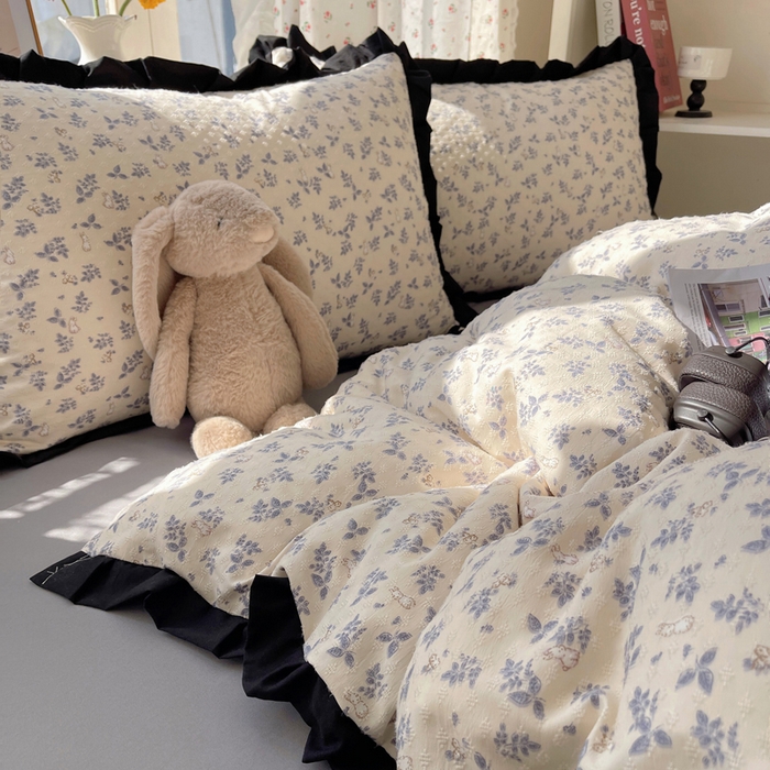 91家纺网 家纺一手货源 找家纺 红嘴企鹅 2025新款双层纱水洗棉赫本风四件套 赫本风-乖乖兔