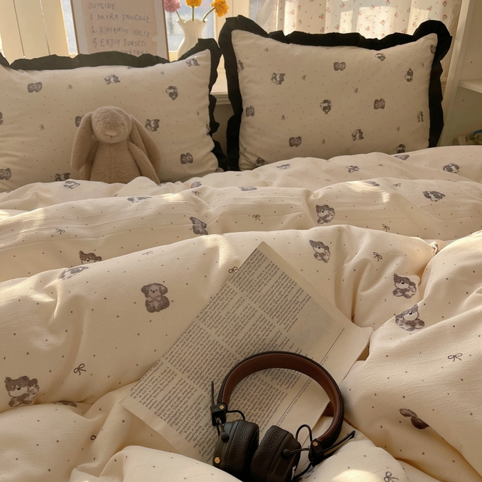 91家纺网 家纺一手货源 找家纺 红嘴企鹅 2025新款双层纱水洗棉赫本风四件套 赫本风-哈基米