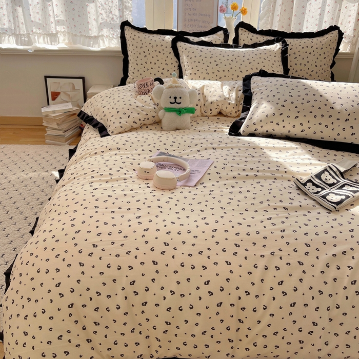 91家纺网 家纺一手货源 找家纺 红嘴企鹅 2025新款双层纱水洗棉赫本风四件套 赫本风-豹纹