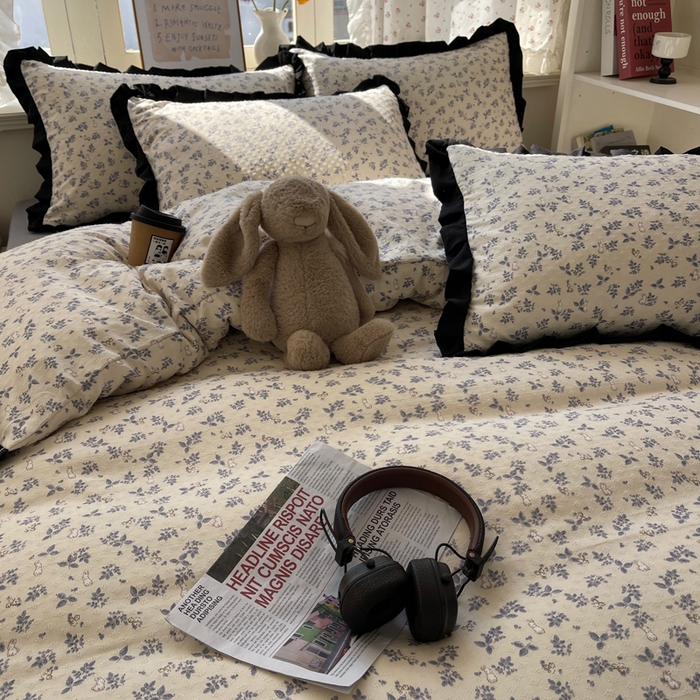 91家纺网 家纺一手货源 找家纺 红嘴企鹅 2025新款双层纱水洗棉赫本风四件套 赫本风-乖乖兔