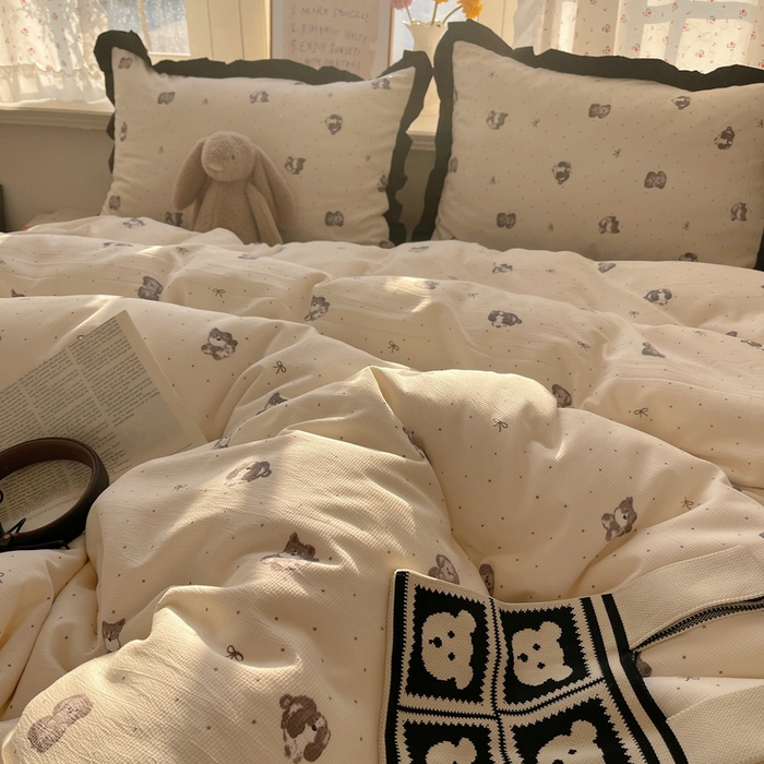 91家纺网 家纺一手货源 找家纺 红嘴企鹅 2025新款双层纱水洗棉赫本风四件套 赫本风-哈基米