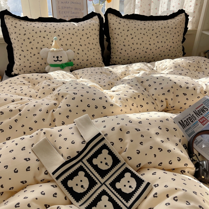 91家纺网 家纺一手货源 找家纺 红嘴企鹅 2025新款双层纱水洗棉赫本风四件套 赫本风-豹纹