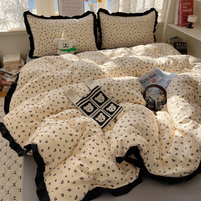 91家纺网 家纺一手货源 找家纺 红嘴企鹅 2025新款双层纱水洗棉赫本风四件套 赫本风-豹纹