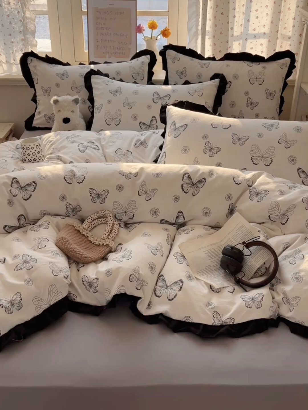 91家纺网 家纺一手货源 找家纺 红嘴企鹅 2025新款双层纱水洗棉赫本风四件套 赫本风-蝴蝶