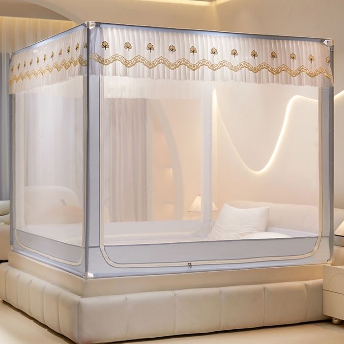 91家纺网 家纺一手货源 找家纺 星际优品 2025新款拉链式坐床防摔蚊帐-银杏系列 银杏-夏日灰蓝