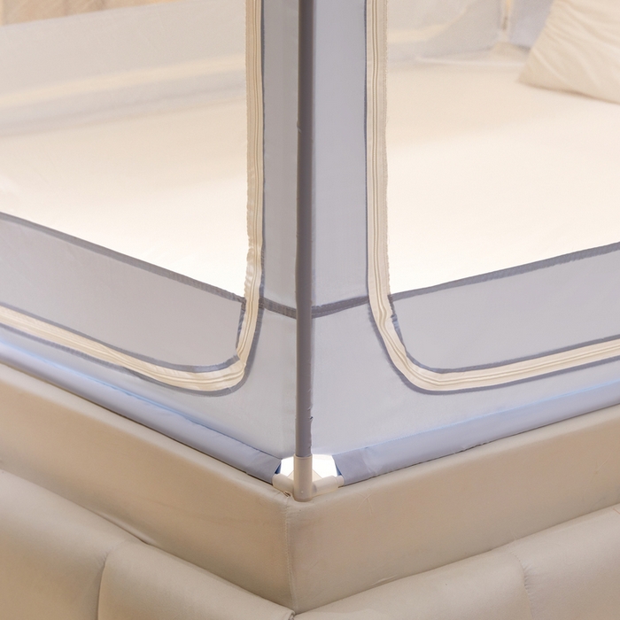 91家纺网 家纺一手货源 找家纺 星际优品 2025新款拉链式坐床防摔蚊帐-银杏系列 银杏-夏日灰蓝