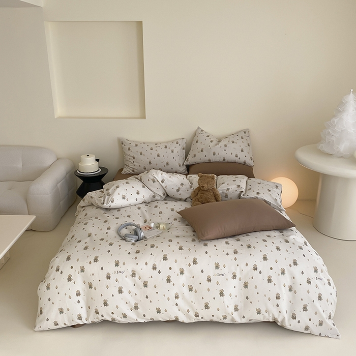 91家纺网 家纺一手货源 找家纺 时光里 2025新款A类全棉双层纱套件第一波 萌宠宝宝-棕