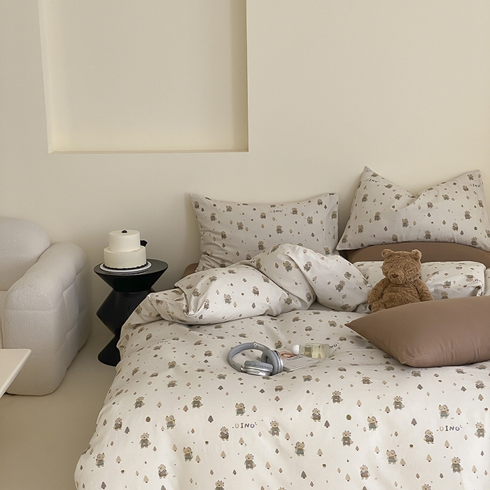 91家纺网 家纺一手货源 找家纺 时光里 2025新款A类全棉双层纱套件第一波 萌宠宝宝-棕