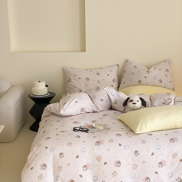 91家纺网 家纺一手货源 找家纺 时光里 2025新款A类全棉双层纱套件第一波 乐悠汪-粉