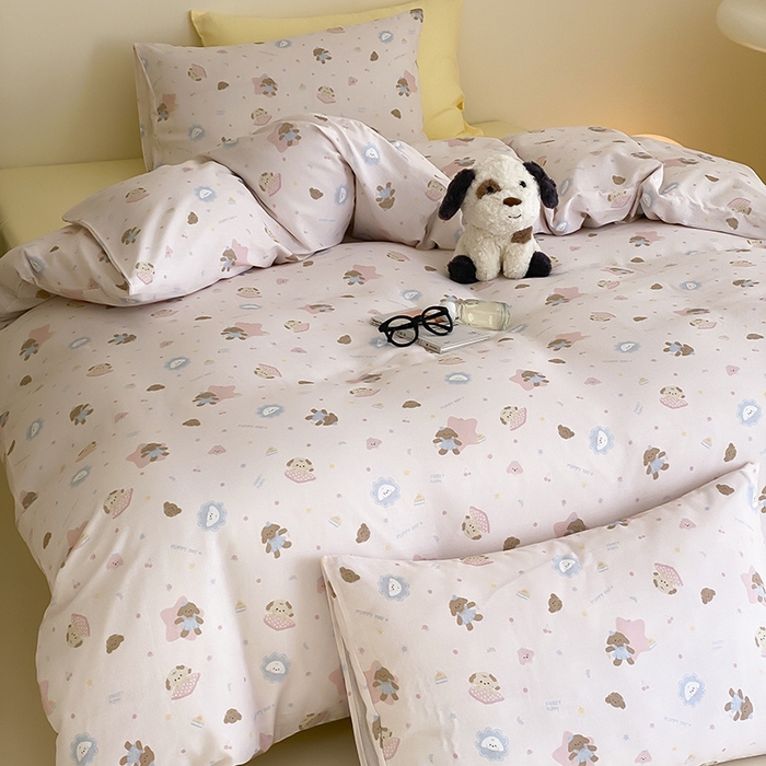 91家纺网 家纺一手货源 找家纺 时光里 2025新款A类全棉双层纱套件第一波 乐悠汪-粉