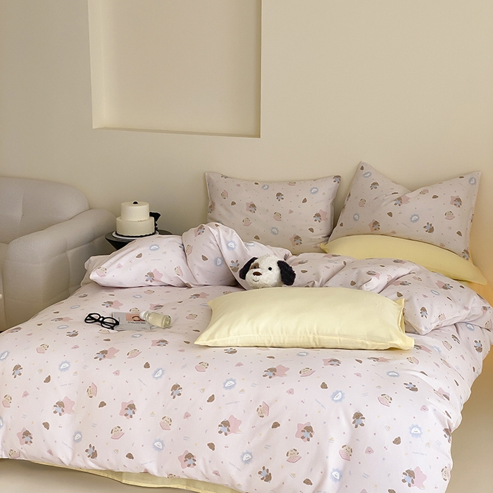 91家纺网 家纺一手货源 找家纺 时光里 2025新款A类全棉双层纱套件第一波 乐悠汪-粉