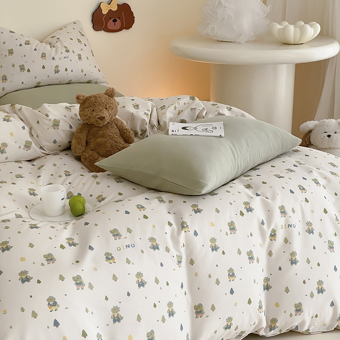 91家纺网 家纺一手货源 找家纺 时光里 2025新款A类全棉双层纱套件第一波 萌宠宝宝-绿