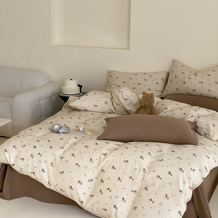 91家纺网 家纺一手货源 找家纺 时光里 2025新款A类全棉双层纱套件第一波 甜品屋-棕