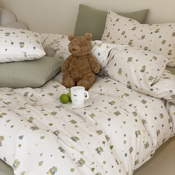 91家纺网 家纺一手货源 找家纺 时光里 2025新款A类全棉双层纱套件第一波 萌宠宝宝-绿