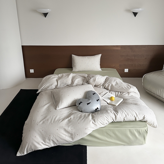 91家纺网 家纺一手货源 找家纺 时光里 2025新款A类全棉双层纱套件第一波 云栖-绿