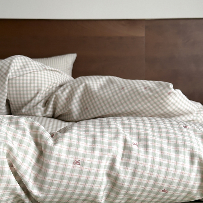 91家纺网 家纺一手货源 找家纺 时光里 2025新款A类全棉双层纱套件第一波 云栖-绿