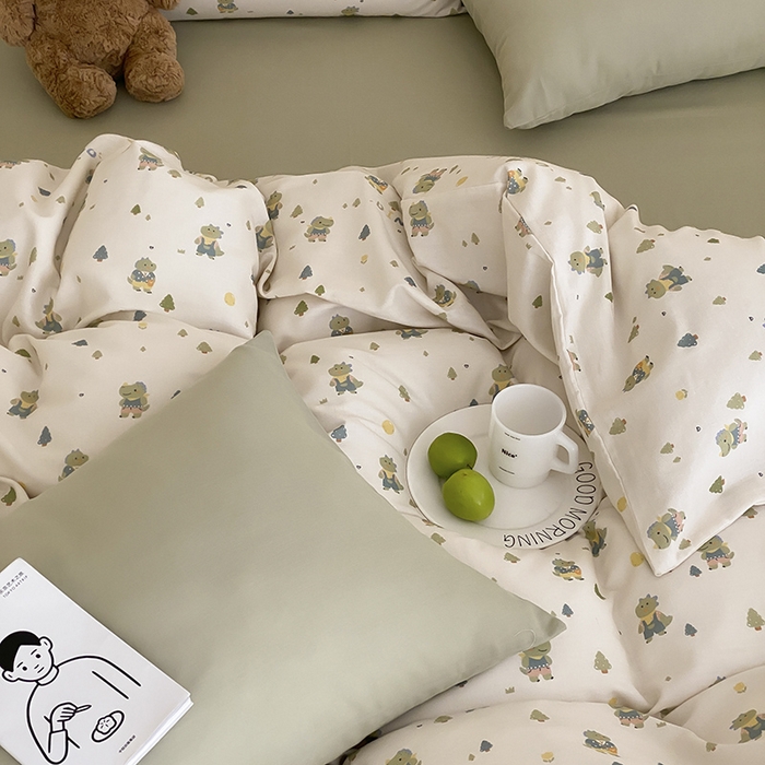 91家纺网 家纺一手货源 找家纺 时光里 2025新款A类全棉双层纱套件第一波 萌宠宝宝-绿