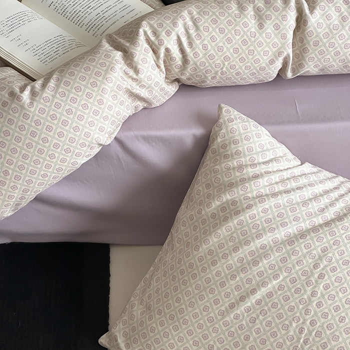 91家纺网 家纺一手货源 找家纺 时光里 2025新款A类全棉双层纱套件第一波 清茉-紫