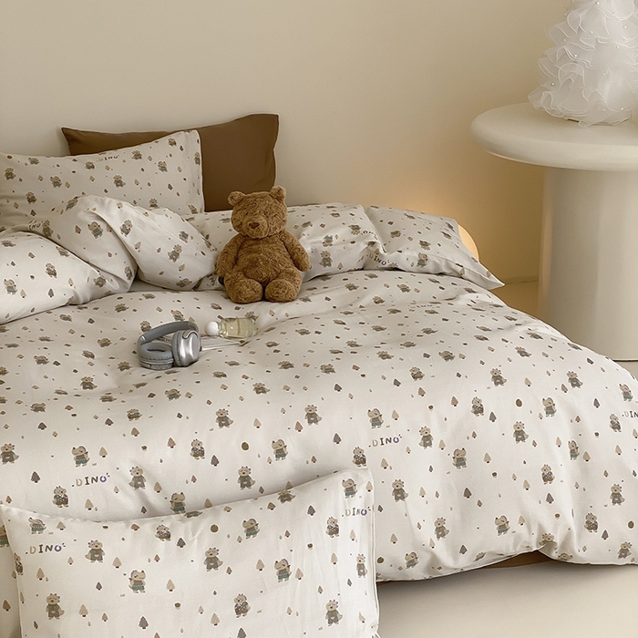 91家纺网 家纺一手货源 找家纺 时光里 2025新款A类全棉双层纱套件第一波 萌宠宝宝-棕