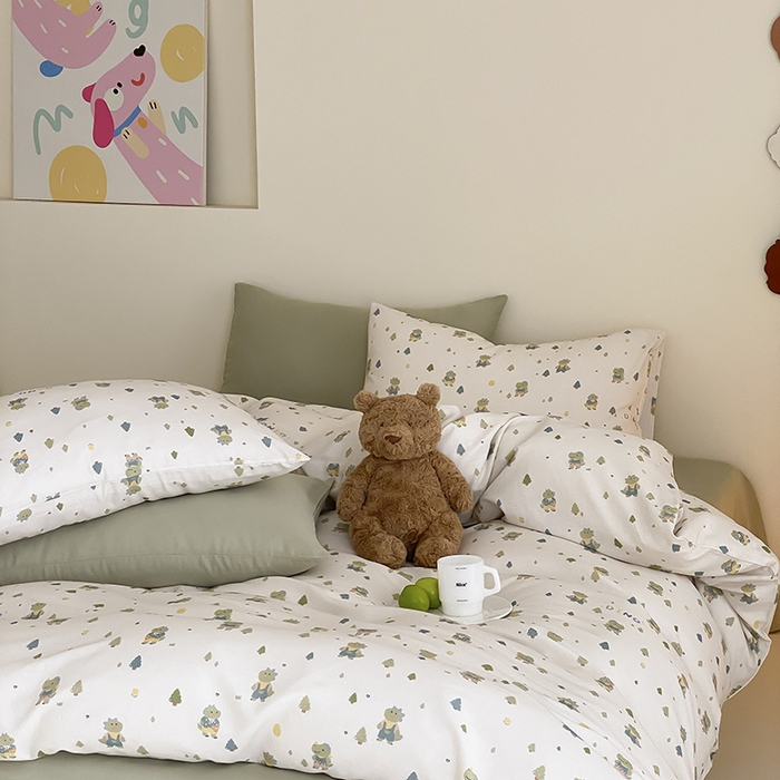 91家纺网 家纺一手货源 找家纺 时光里 2025新款A类全棉双层纱套件第一波 萌宠宝宝-绿