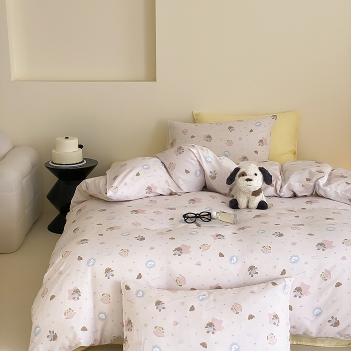 91家纺网 家纺一手货源 找家纺 时光里 2025新款A类全棉双层纱套件第一波 乐悠汪-粉