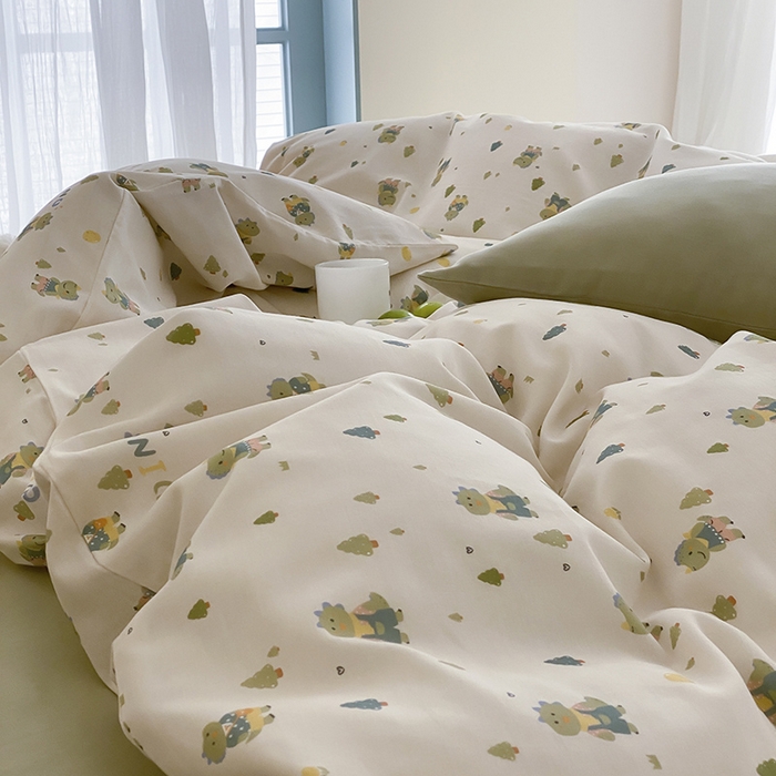 91家纺网 家纺一手货源 找家纺 时光里 2025新款A类全棉双层纱套件第一波 萌宠宝宝-绿