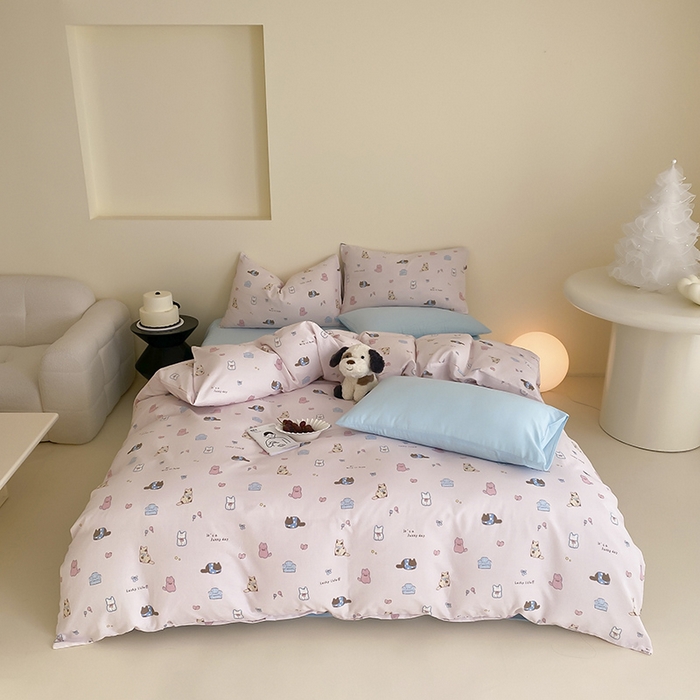 时光里 2025新款A类全棉双层纱套件第一波 猫圈世界-粉