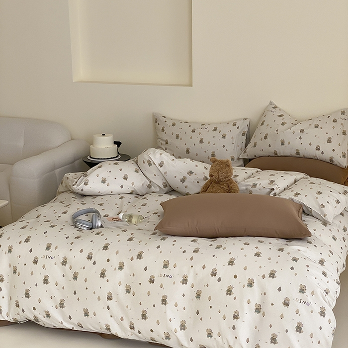 91家纺网 家纺一手货源 找家纺 时光里 2025新款A类全棉双层纱套件第一波 萌宠宝宝-棕