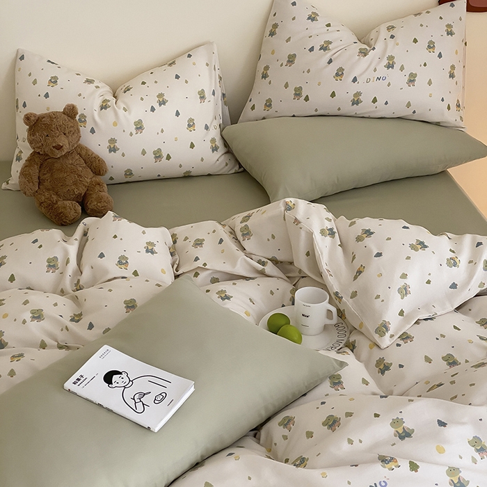 91家纺网 家纺一手货源 找家纺 时光里 2025新款A类全棉双层纱套件第一波 萌宠宝宝-绿