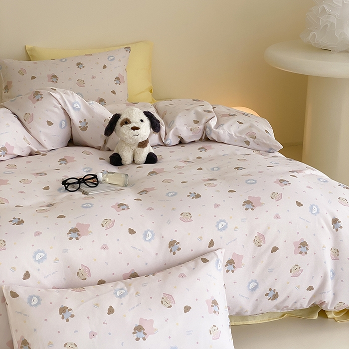 91家纺网 家纺一手货源 找家纺 时光里 2025新款A类全棉双层纱套件第一波 乐悠汪-粉