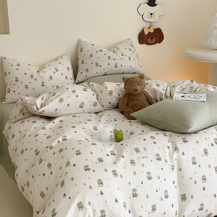 91家纺网 家纺一手货源 找家纺 时光里 2025新款A类全棉双层纱套件第一波 萌宠宝宝-绿