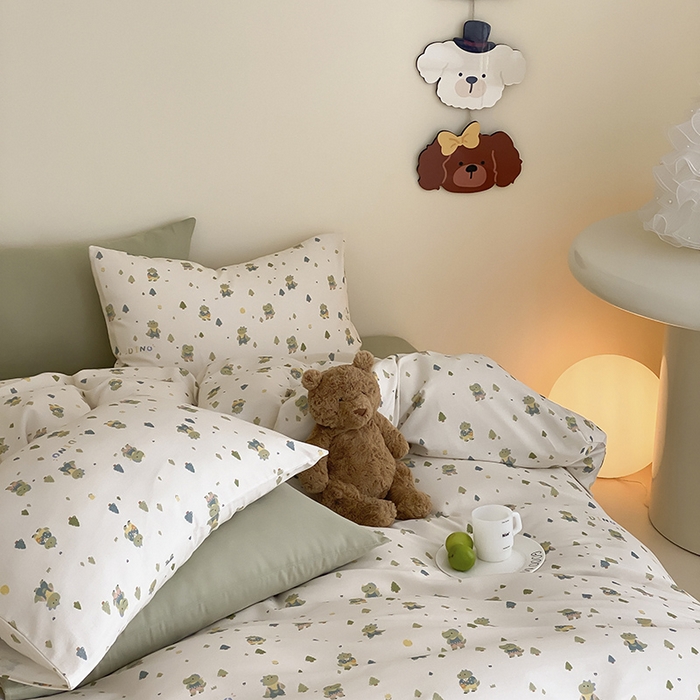 91家纺网 家纺一手货源 找家纺 时光里 2025新款A类全棉双层纱套件第一波 萌宠宝宝-绿