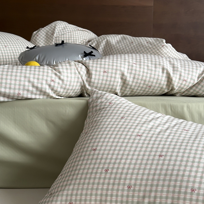 91家纺网 家纺一手货源 找家纺 时光里 2025新款A类全棉双层纱套件第一波 云栖-绿