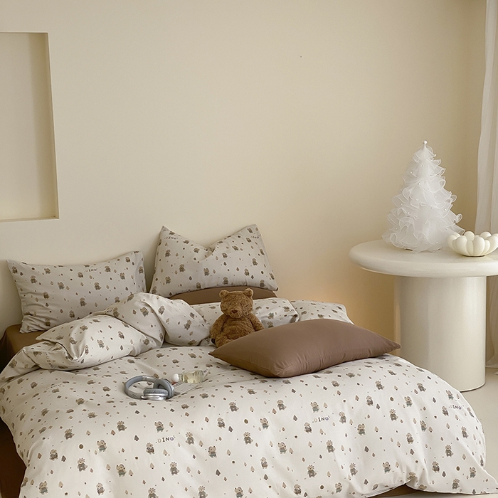 91家纺网 家纺一手货源 找家纺 时光里 2025新款A类全棉双层纱套件第一波 萌宠宝宝-棕