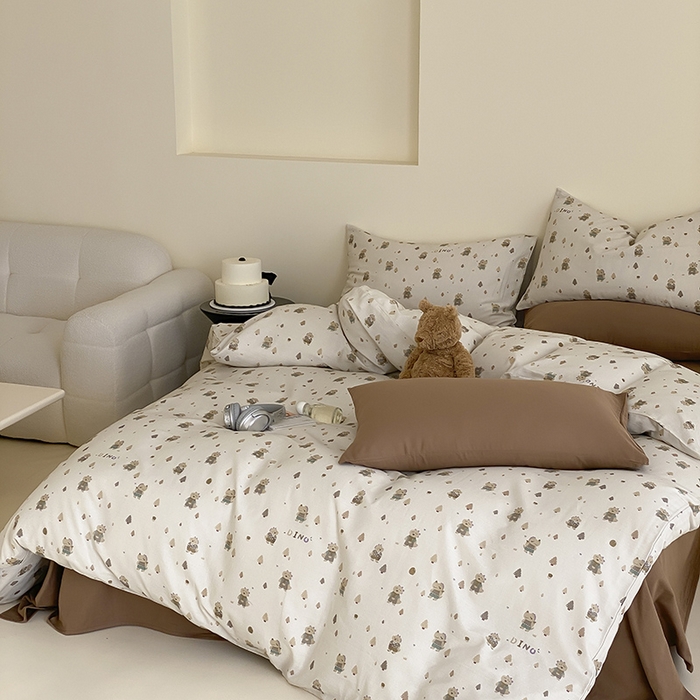 91家纺网 家纺一手货源 找家纺 时光里 2025新款A类全棉双层纱套件第一波 萌宠宝宝-棕