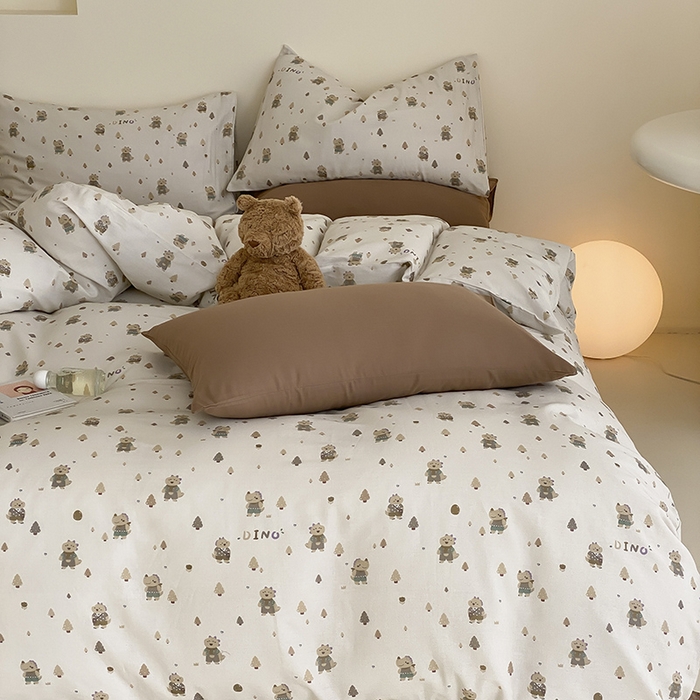 91家纺网 家纺一手货源 找家纺 时光里 2025新款A类全棉双层纱套件第一波 萌宠宝宝-棕