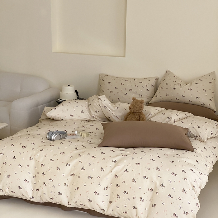 91家纺网 家纺一手货源 找家纺 时光里 2025新款A类全棉双层纱套件第一波 甜品屋-棕