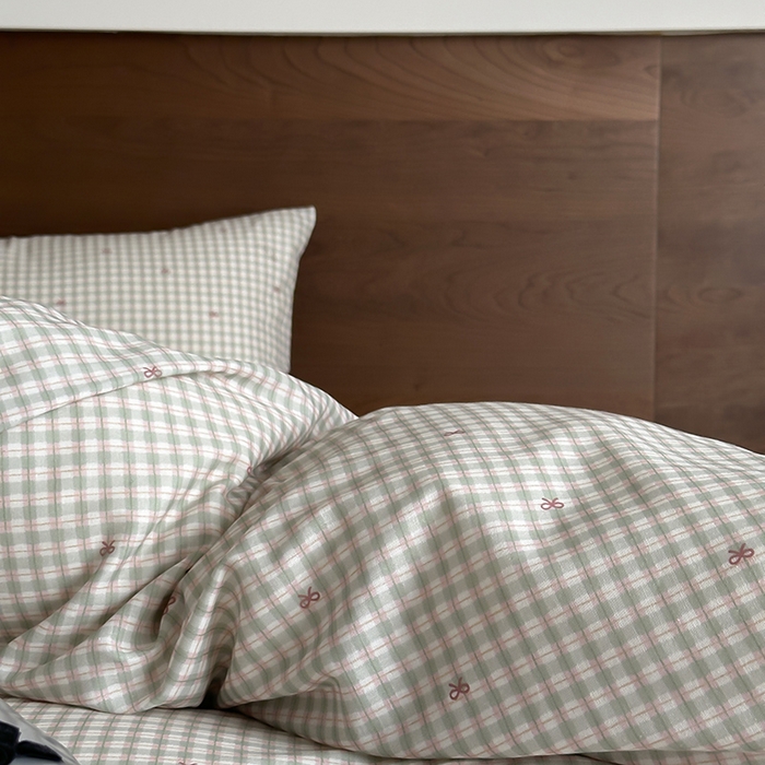 91家纺网 家纺一手货源 找家纺 时光里 2025新款A类全棉双层纱套件第一波 云栖-绿