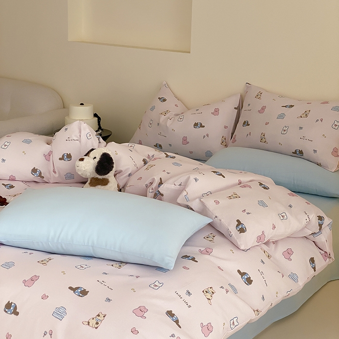 91家纺网 家纺一手货源 找家纺 时光里 2025新款A类全棉双层纱套件第一波 猫圈世界-粉