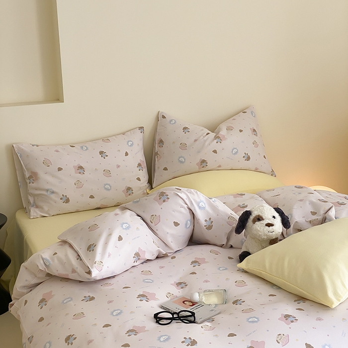 91家纺网 家纺一手货源 找家纺 时光里 2025新款A类全棉双层纱套件第一波 乐悠汪-粉